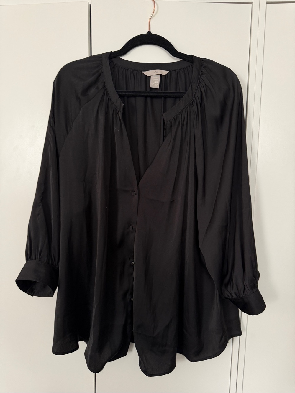 H&M Black Button-Front Flowing Blouse XXL